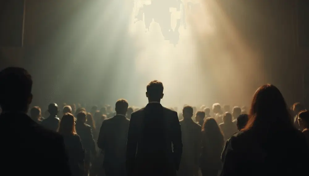 A confident person standing out in a crowd after quitting smoking, symbolizing emotional resilience.