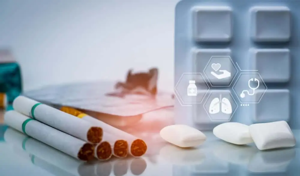 Diagram showing how nicotine replacement therapy works compared to smoking cigarettes.