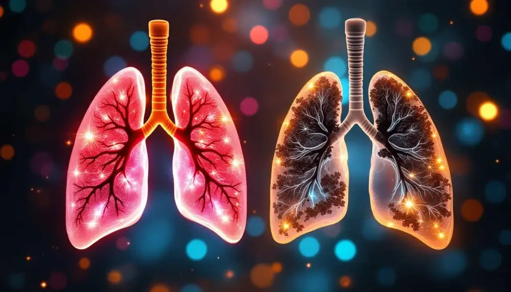 Comparison showing the differences between healthy lungs and smoker’s lungs.