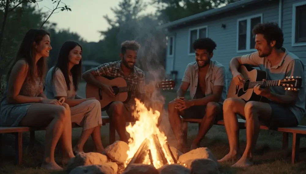 A person smoking alone while friends enjoy a bonfire, symbolizing how nicotine creates emotional barriers