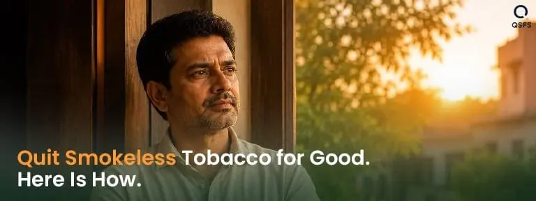 Indian man at a doorway with quiet determination — representing the decision to quit smokeless tobacco permanently