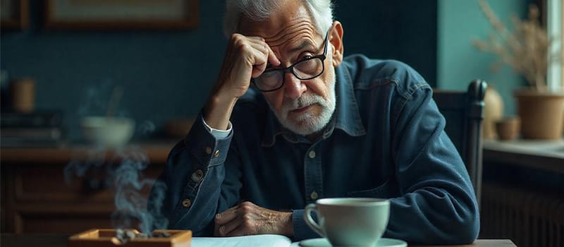 A smoker struggling with self-control while trying to quit nicotine