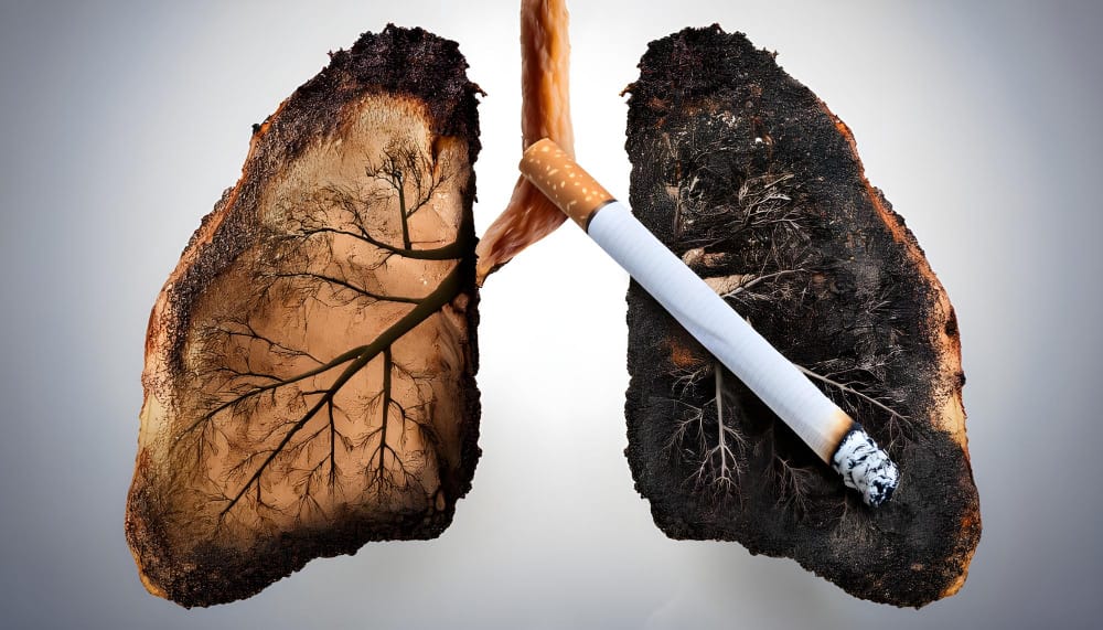 Infographic illustrating the domino effect of smoking on inflammation and disease risk