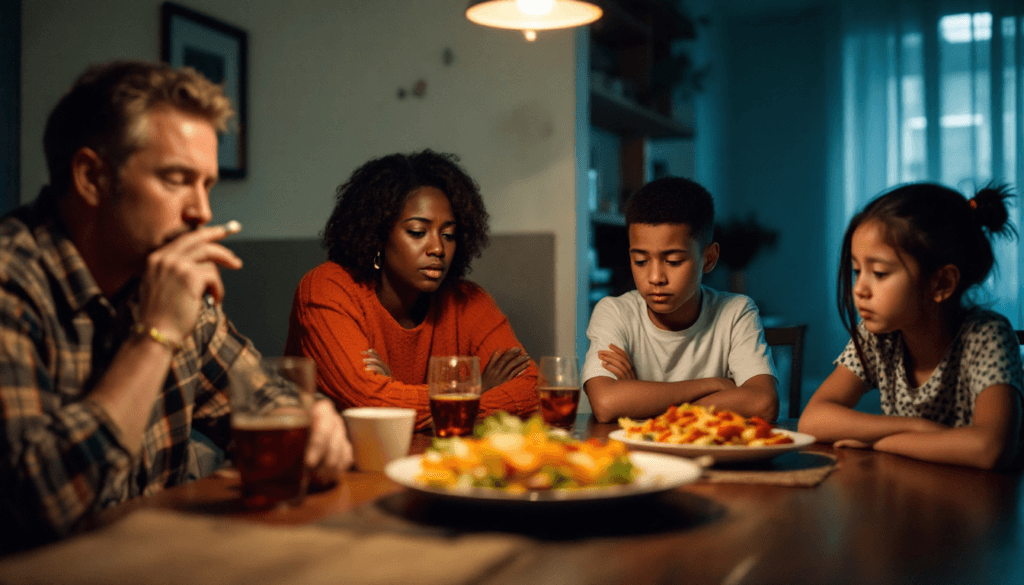 A family feeling emotional distance caused by a smoking habit.