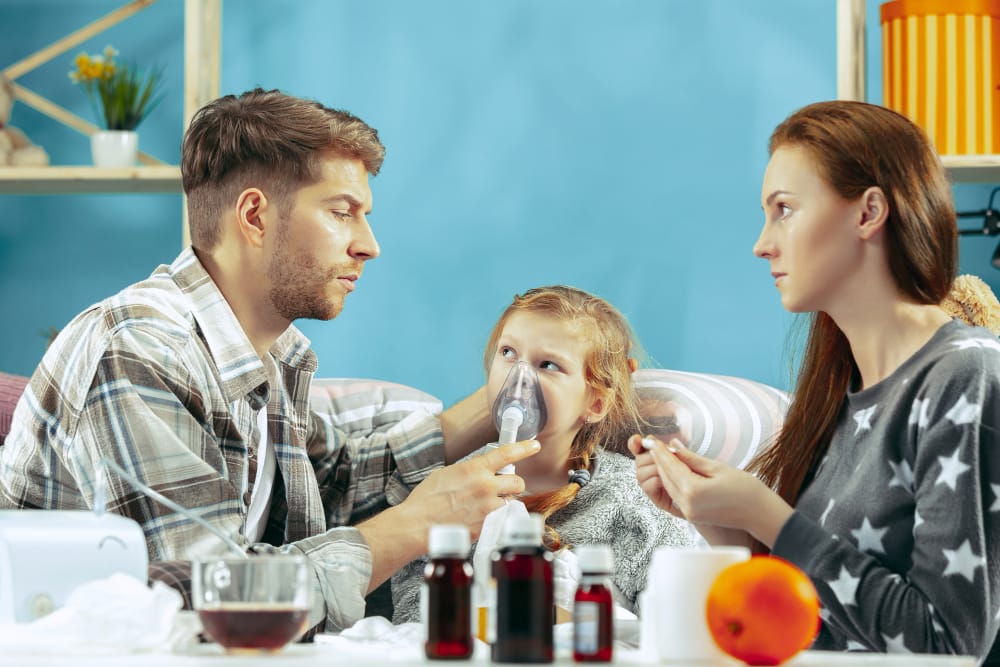 A child exposed to thirdhand smoke residue on carpets and furniture.