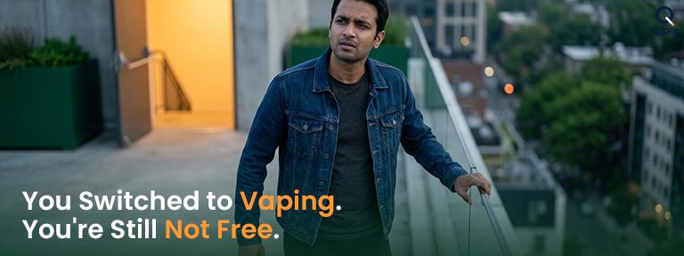 Two paths leading to the same place — representing that vaping and smoking both lead to the same nicotine addiction