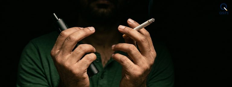 Two paths leading to the same place — representing that vaping and smoking both lead to the same nicotine addiction